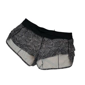 Lululemon Women’s Black Patterned Athletic Shorts with Wide Waistband